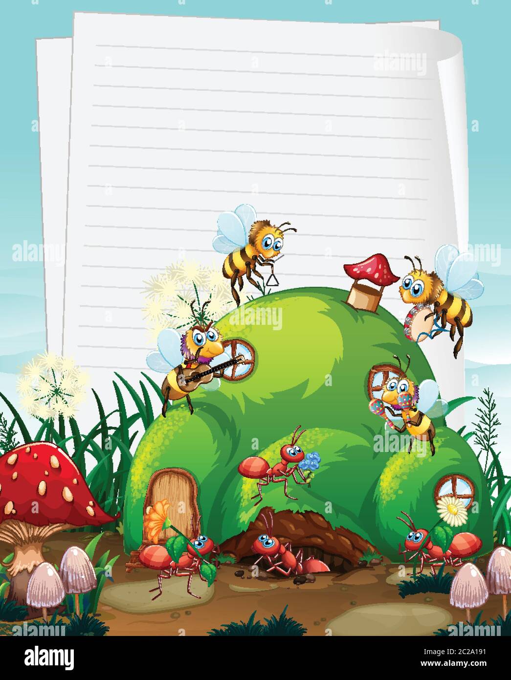 Blank paper in nature with animal garden set illustration Stock Vector ...