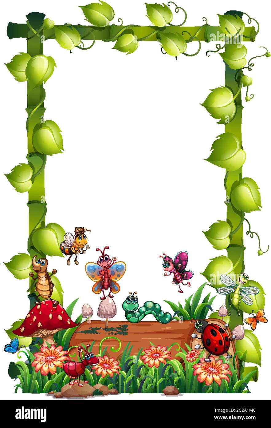 Blank wood frame template with animal garden set isolated illustration ...