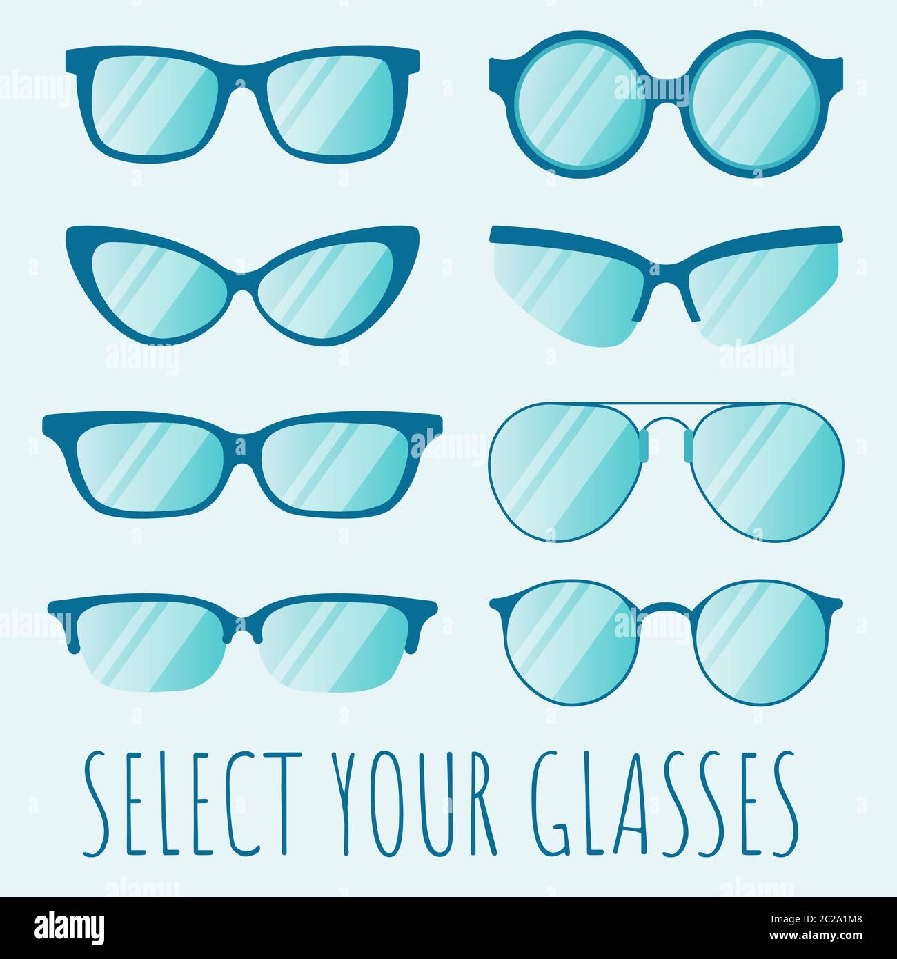 Glasses model icons. Sunglasses, eyeglasses. Vintage retro eyeglasses