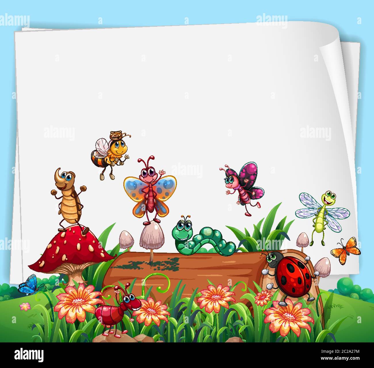 Blank paper in garden with animal garden set illustration Stock Vector ...