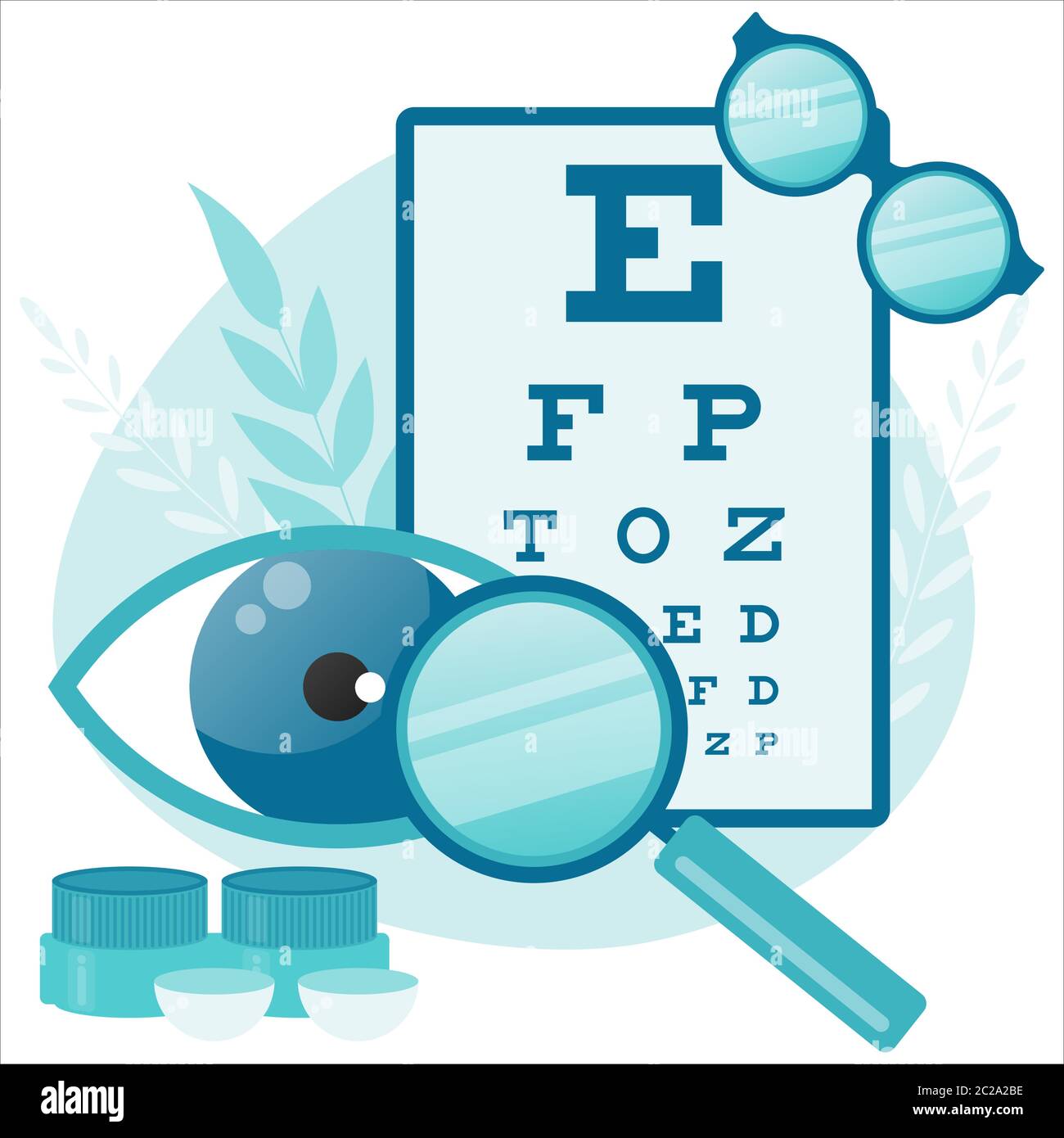 Ophthalmologist Test Myopia Eye. Eye and vision tests. Eyewear. Eyeglasses. Stock Vector