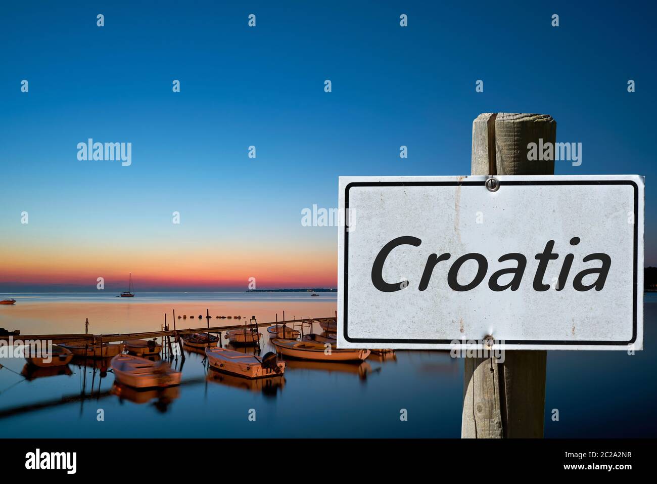 Sign with the inscription Croatia on the coast of Croatia in summer Stock Photo