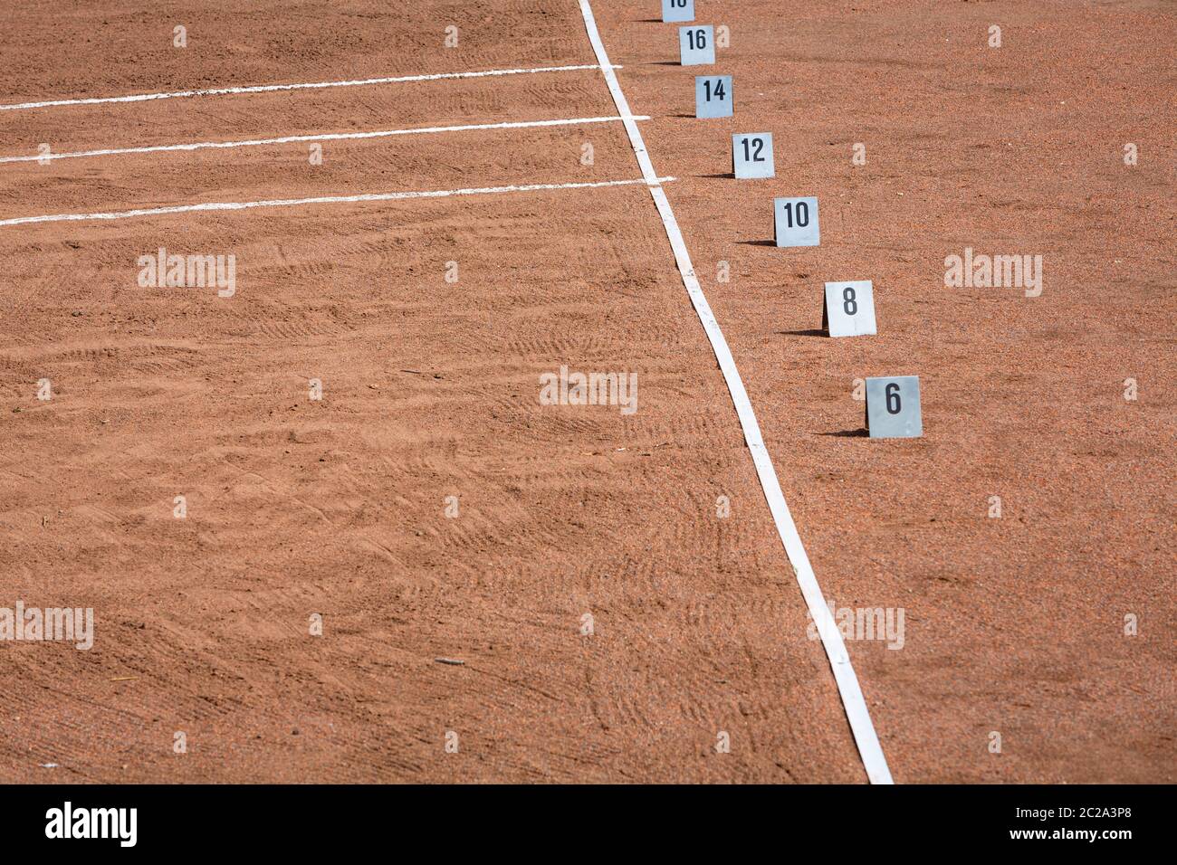 shot put area in stadium with lines and numbers for the width Stock