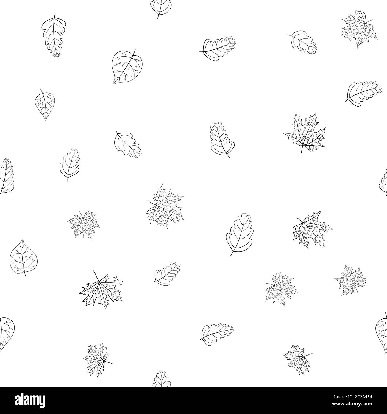 abstract doodle autumn leaves seamless pattern - black and white, for ...