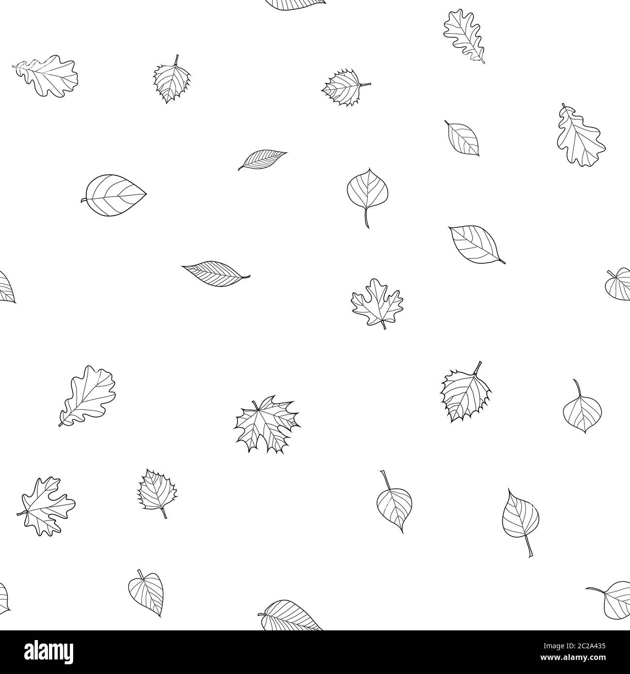 abstract doodle autumn leaves seamless pattern - black and white, for ...