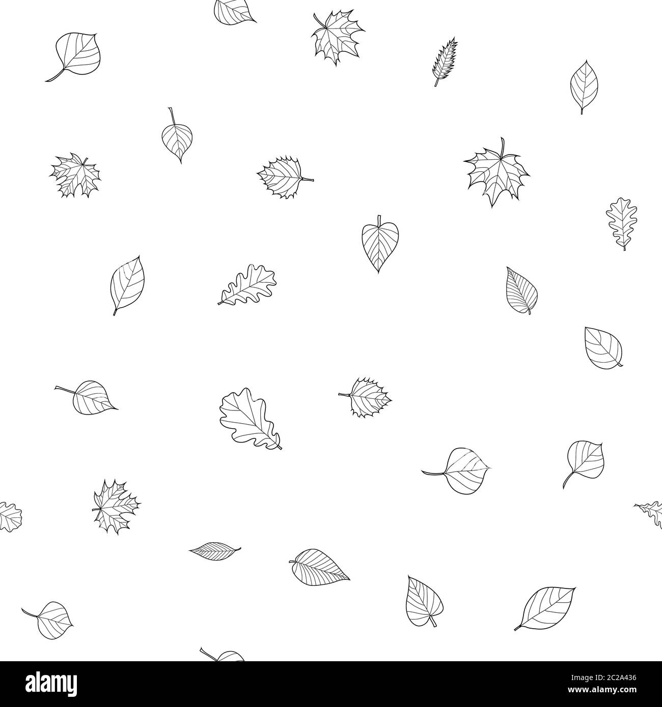 abstract doodle autumn leaves seamless pattern - black and white, for ...