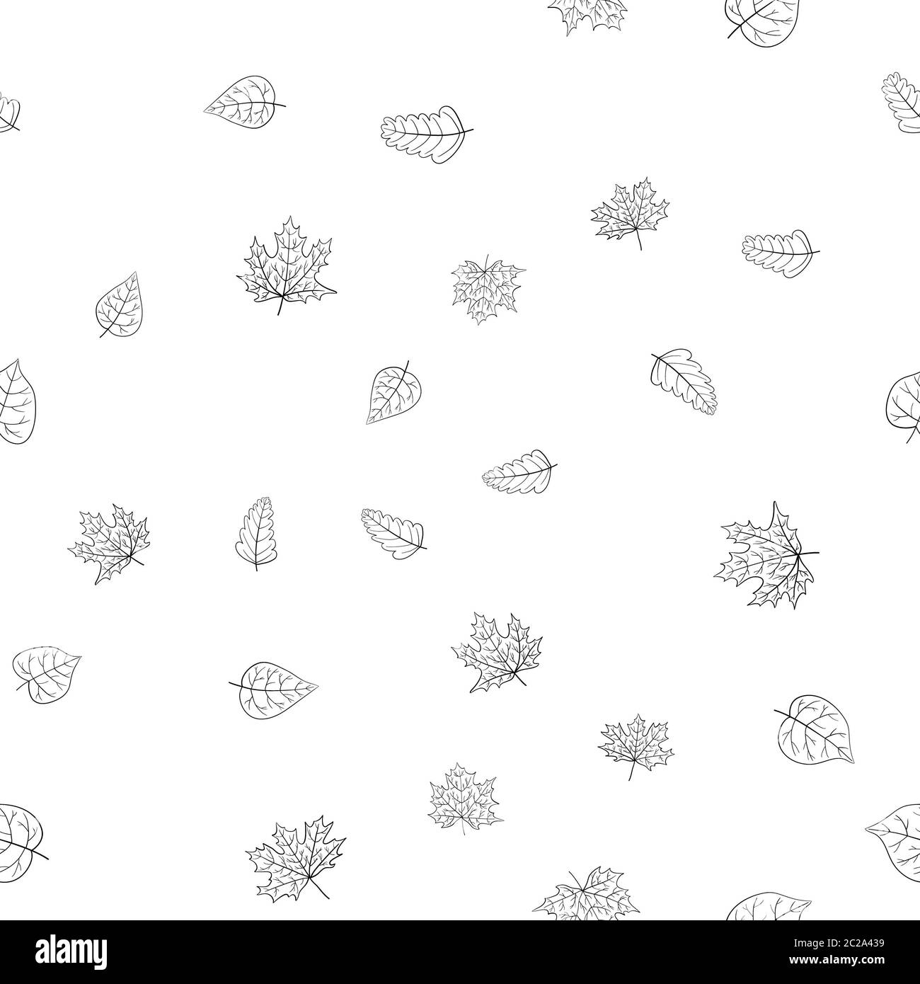 abstract doodle autumn leaves seamless pattern - black and white, for ...