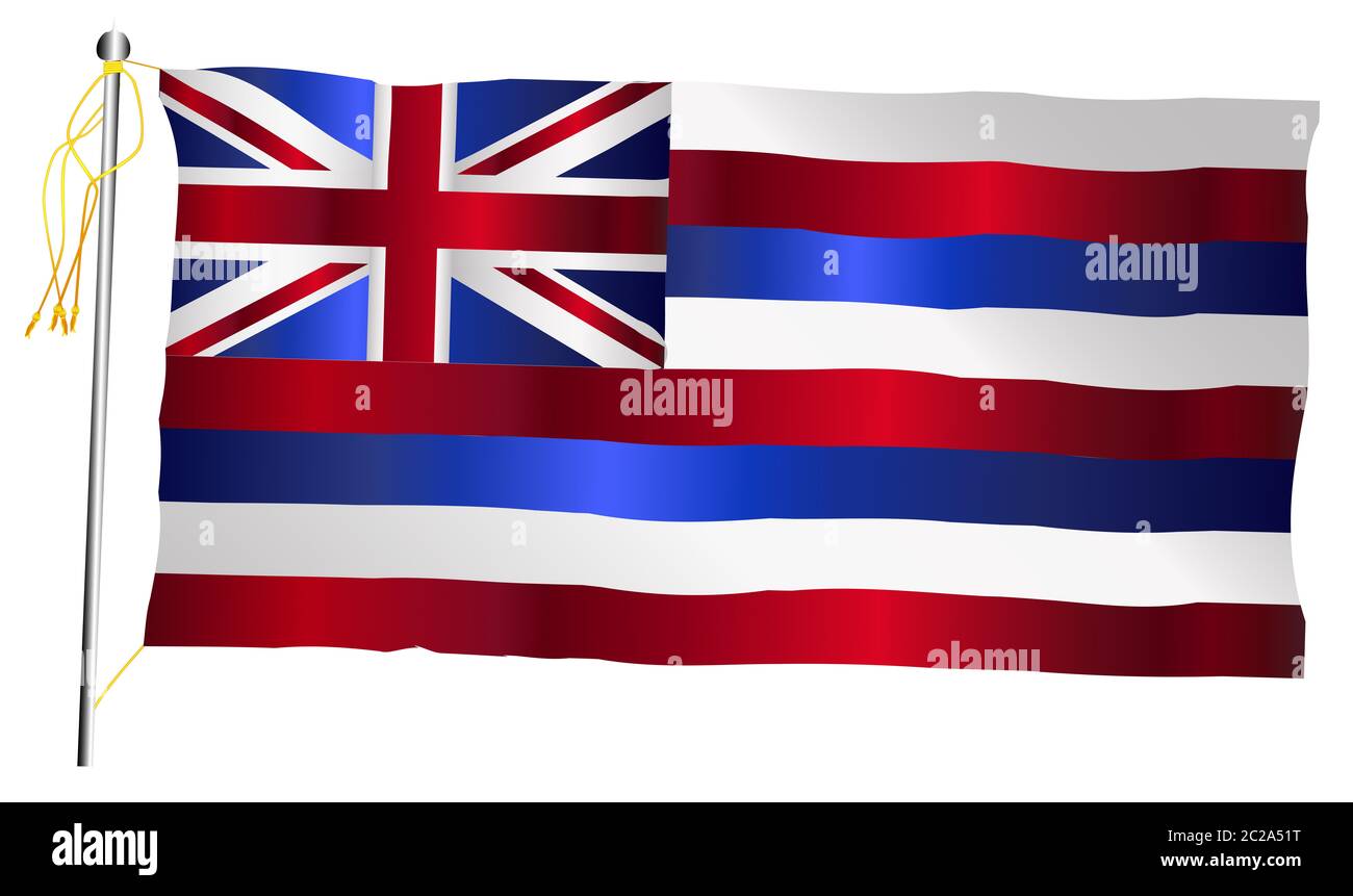 The Hawaii State US state flag set against against a white background. Stock Photo