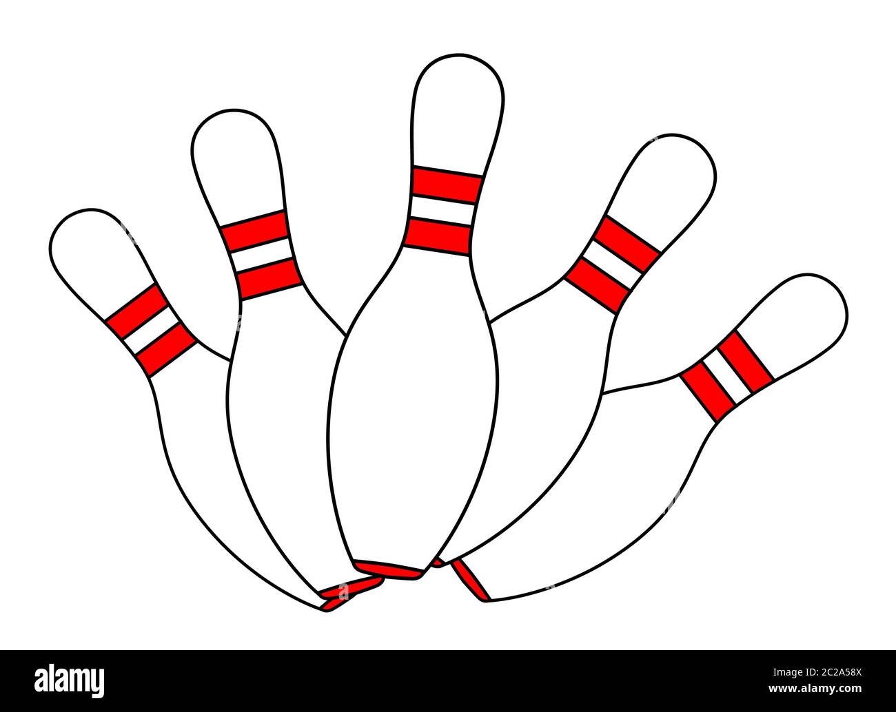 A set of ten pin skittles scattered set up isolated on white Stock