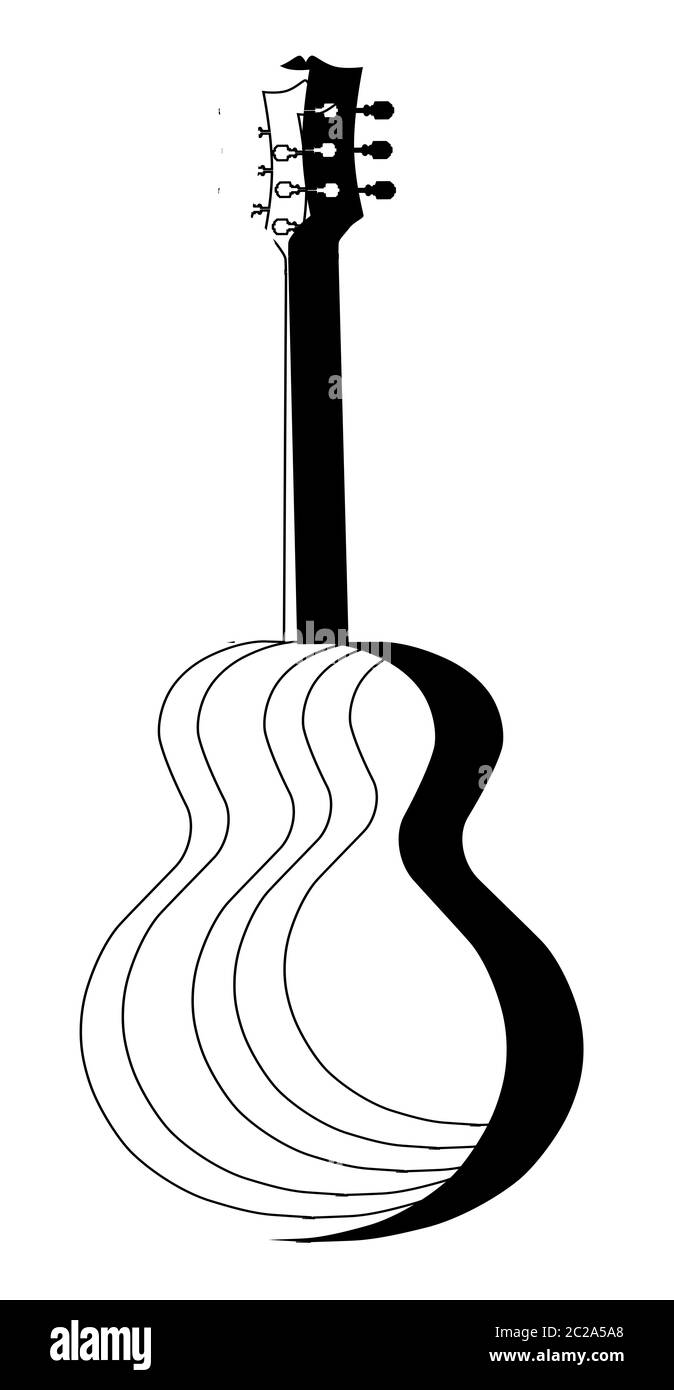 Traditional guitar shape silhouettes cut out on paper layers Stock Photo