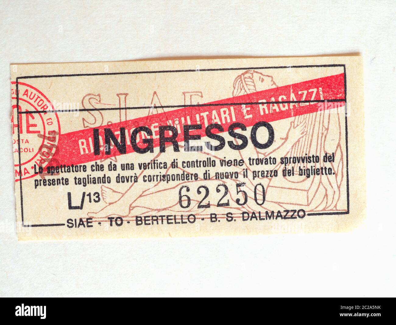 TURIN, ITALY - CIRCA JUNE 2020: Vintage Italian cinema ticket Stock