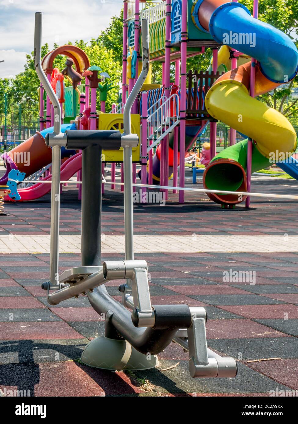 Eliptic bicycle or cross trainer fitness equipment in public park in Bucharest, Romania. Stock Photo