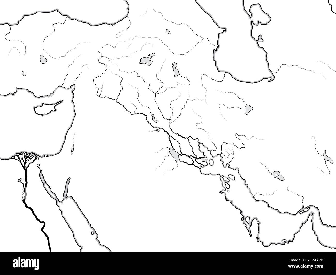 World Map of MESOPOTAMIA: Šumer, Akkad, Babylonia, Assyria, Tigris & Euphrates. Geographic historical chart of Ancient Persian Stock Photo