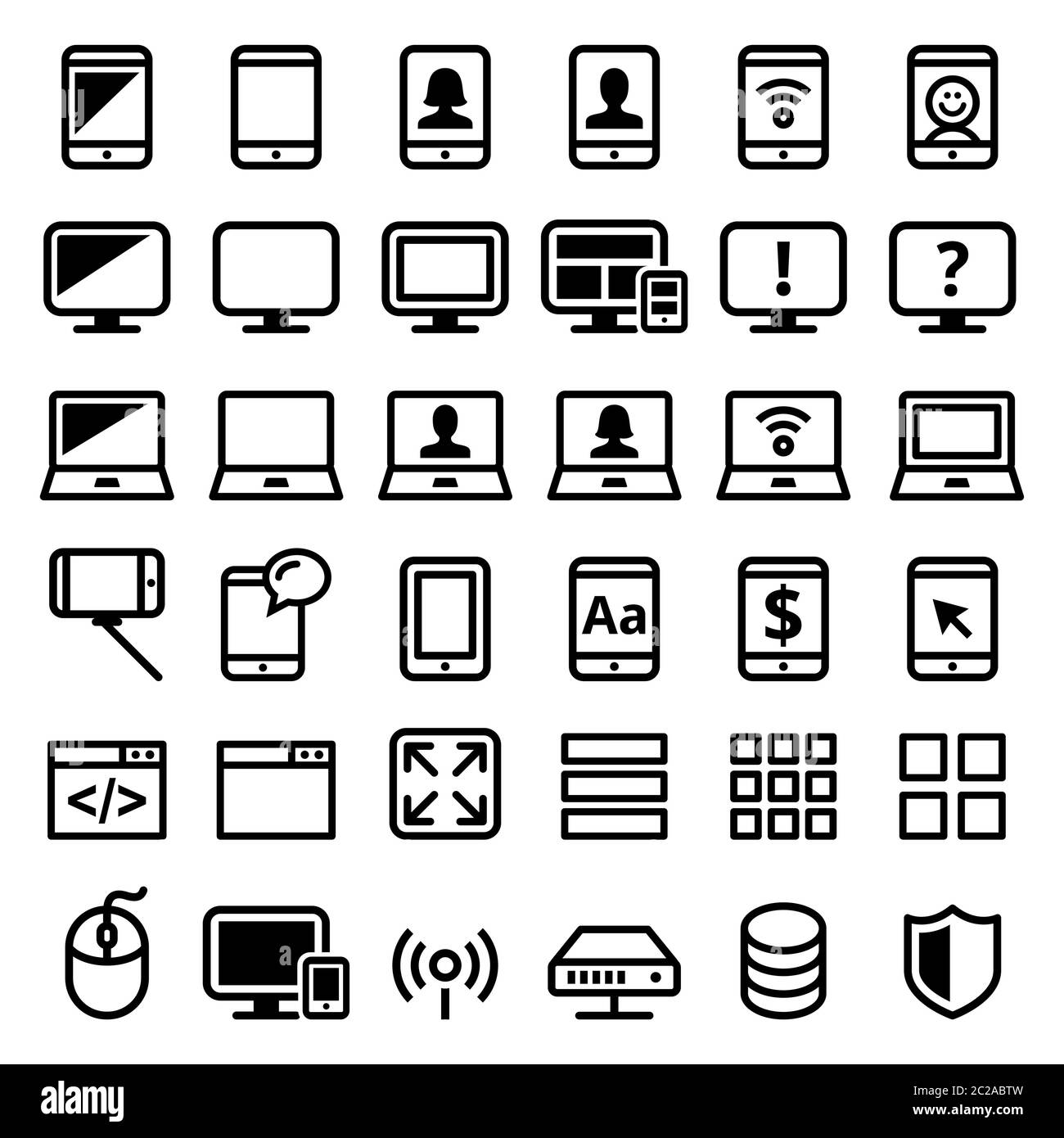 Computer, smartphone, laptop vector line icons set - modern technology, web icons set Stock Vector