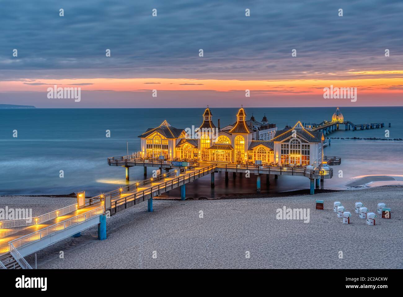 The beautiful sea pier of Sellin on Ruegen island in Germany at dawn Stock Photo