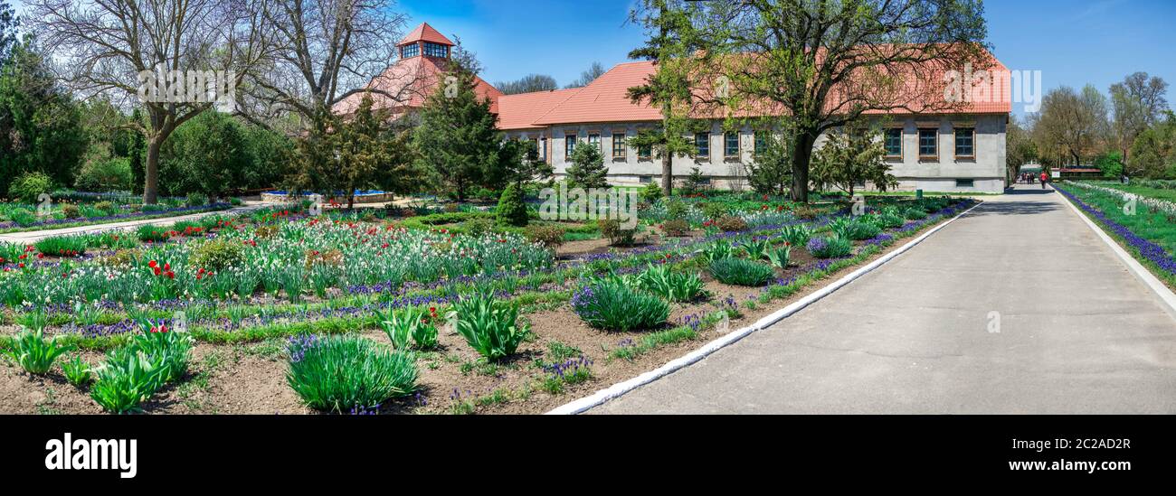 Askania-Nova, Ukraine - 04.28.2019. Main entrance and central alley at ...