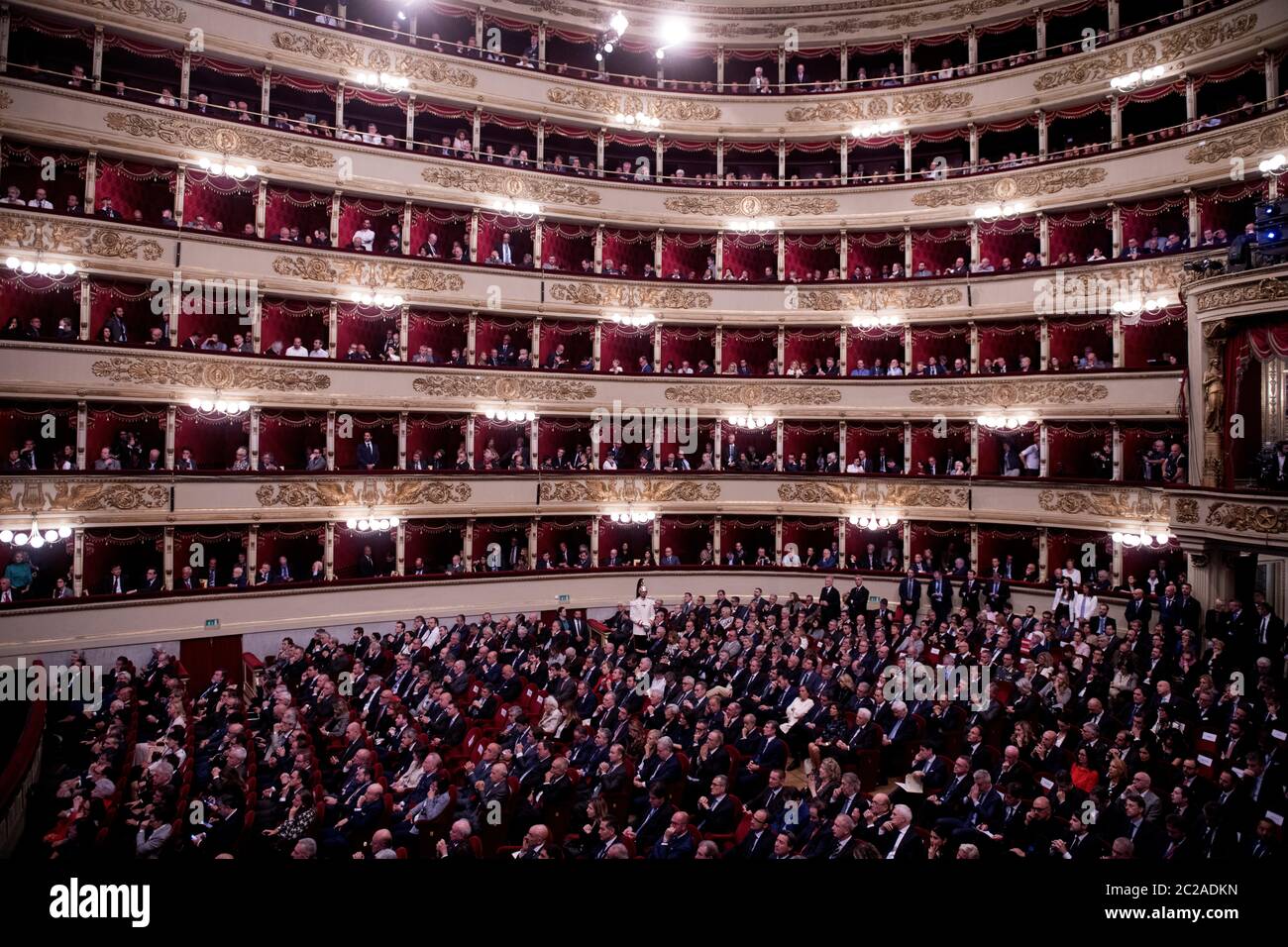 Interior panoramic view of La Scala opera theatre, in Milan Stock Photo