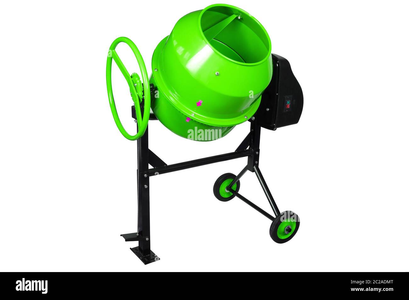 Green portable Concrete mixer isolated on white background