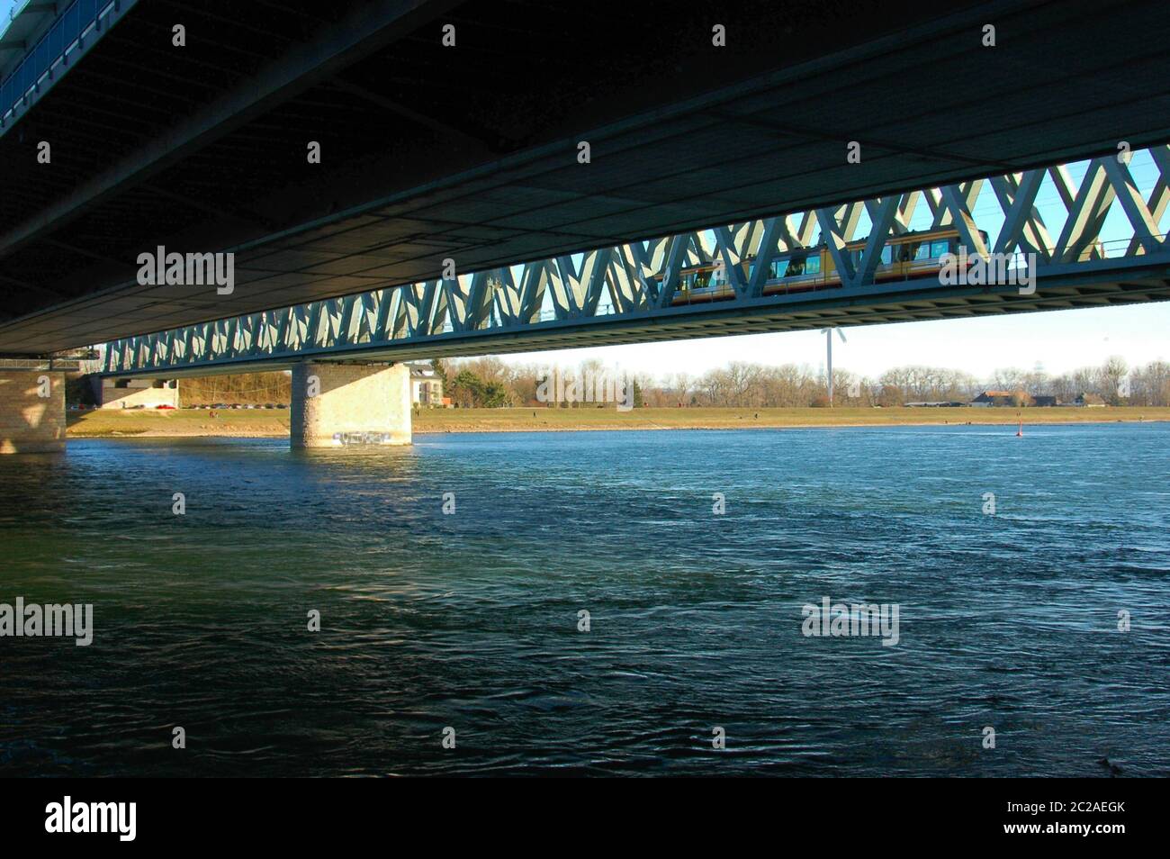 Bridge over the river Rhine near Karlsruhe Stock Photo