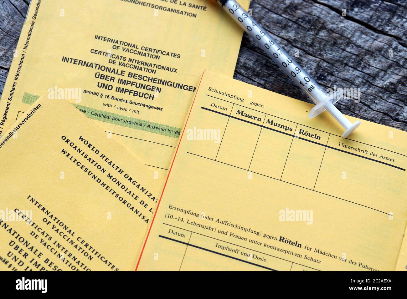 Vaccination against measles and other childhood diseases. Vaccination pass for vaccinations Stock Photo