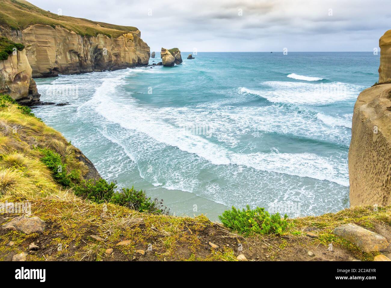 Tunnel Beach New Zealand Stock Photo Alamy