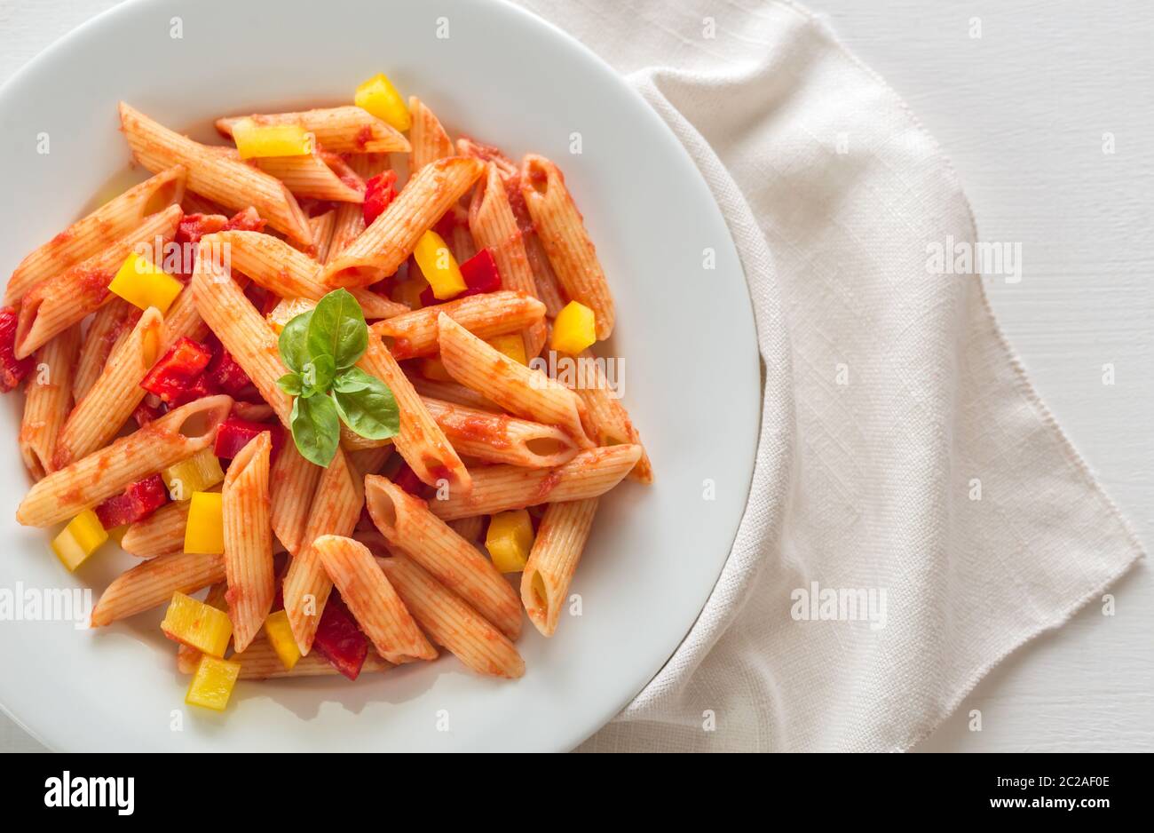 Penne with tomato sauce and fresh pepper Stock Photo