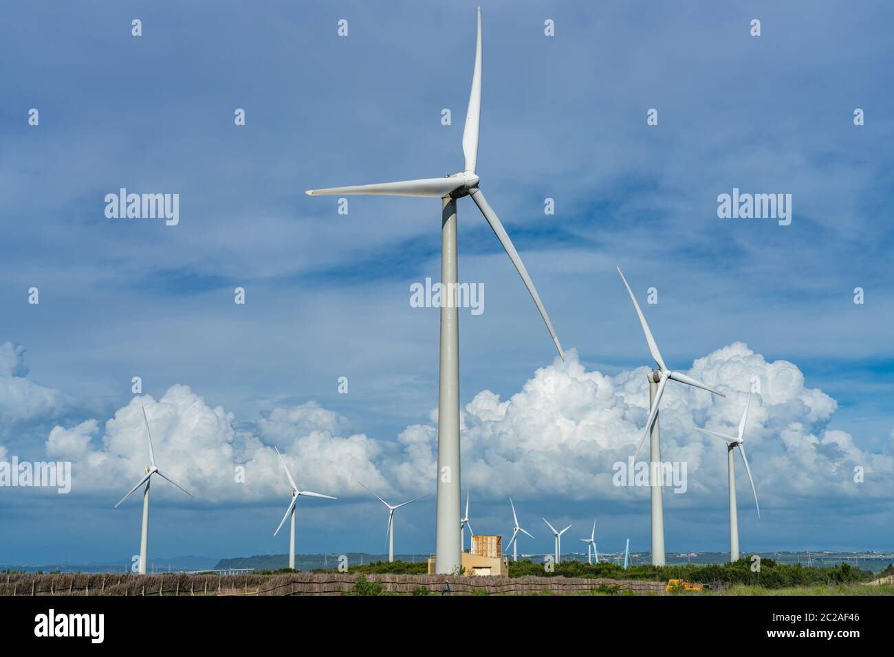 Wind turbines in Taichung Port Gaomei Wetlands Area. A popular scenic