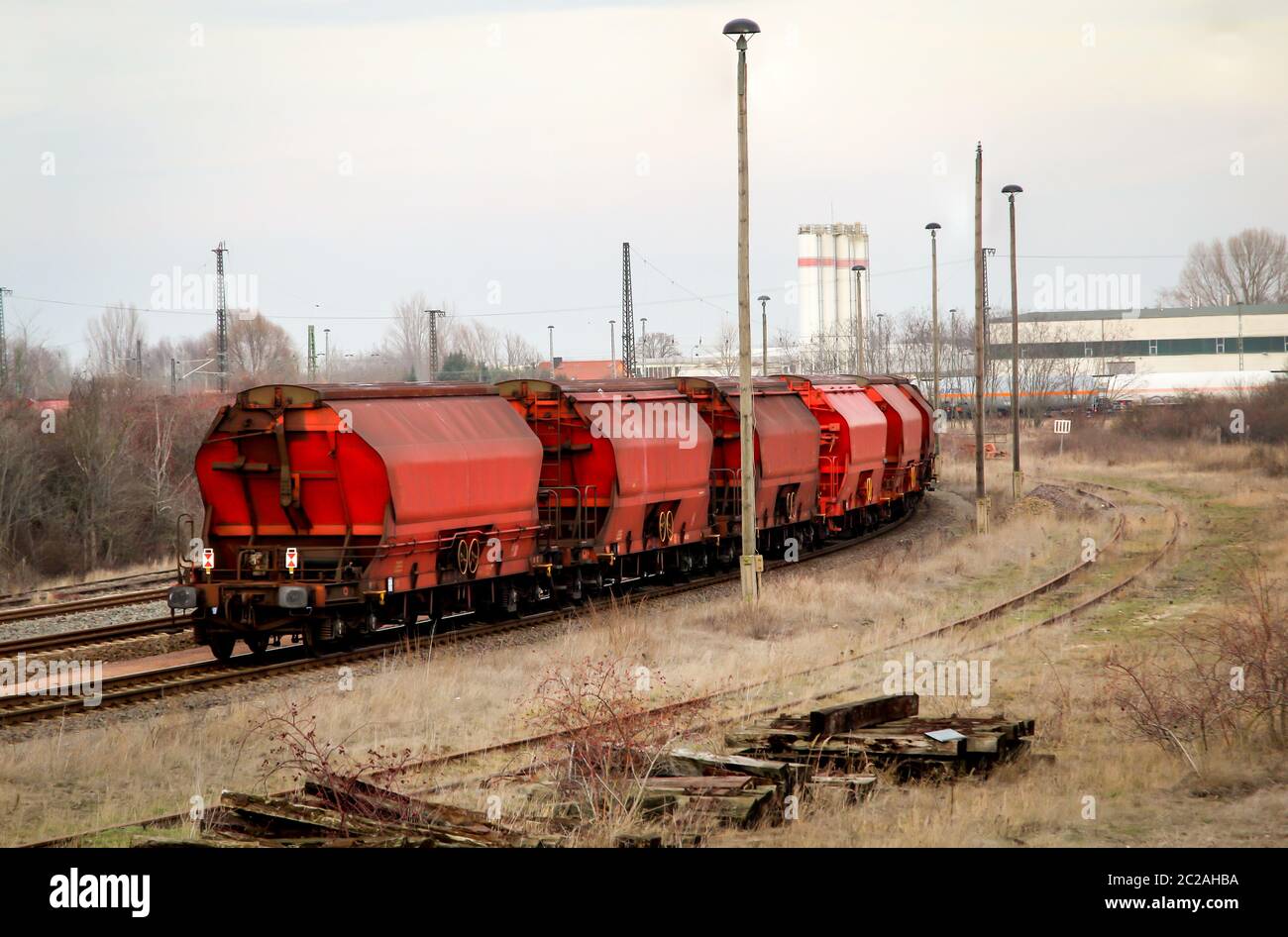 Freight cars stand on a railway track Stock Photo