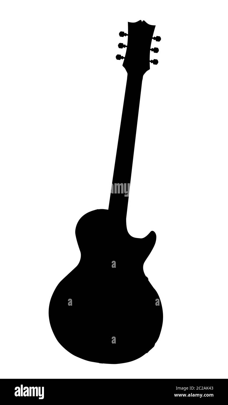 Typical rock and roll guitar in black silhouette on a white background ...