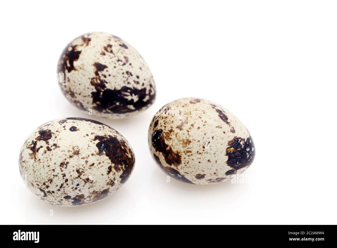 Three quail eggs on white background Stock Photo - Alamy
