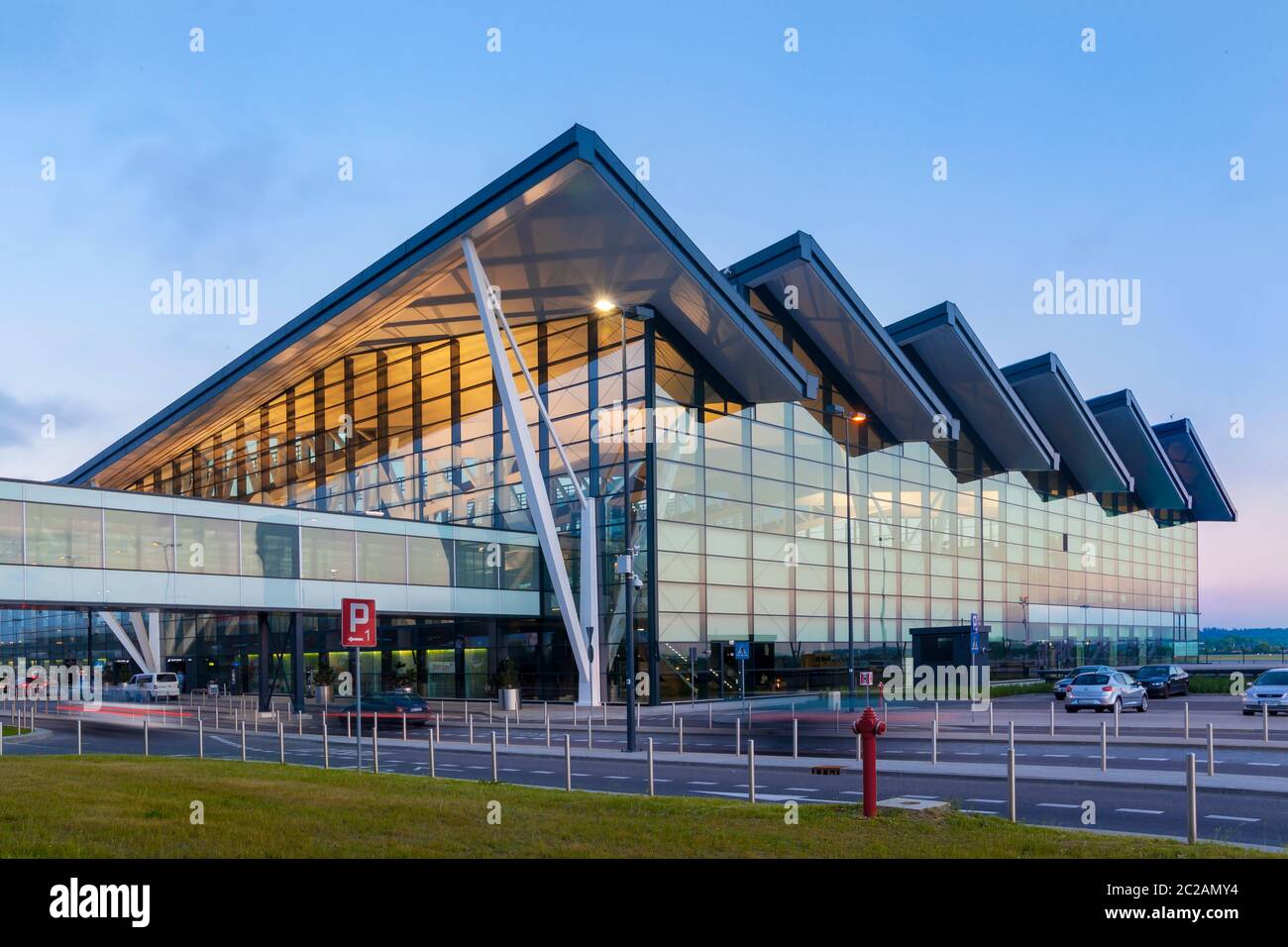 Gdansk, Poland 25 May 2016; Lech Walesa Gdansk airport at sunset, view of the building Stock Photo