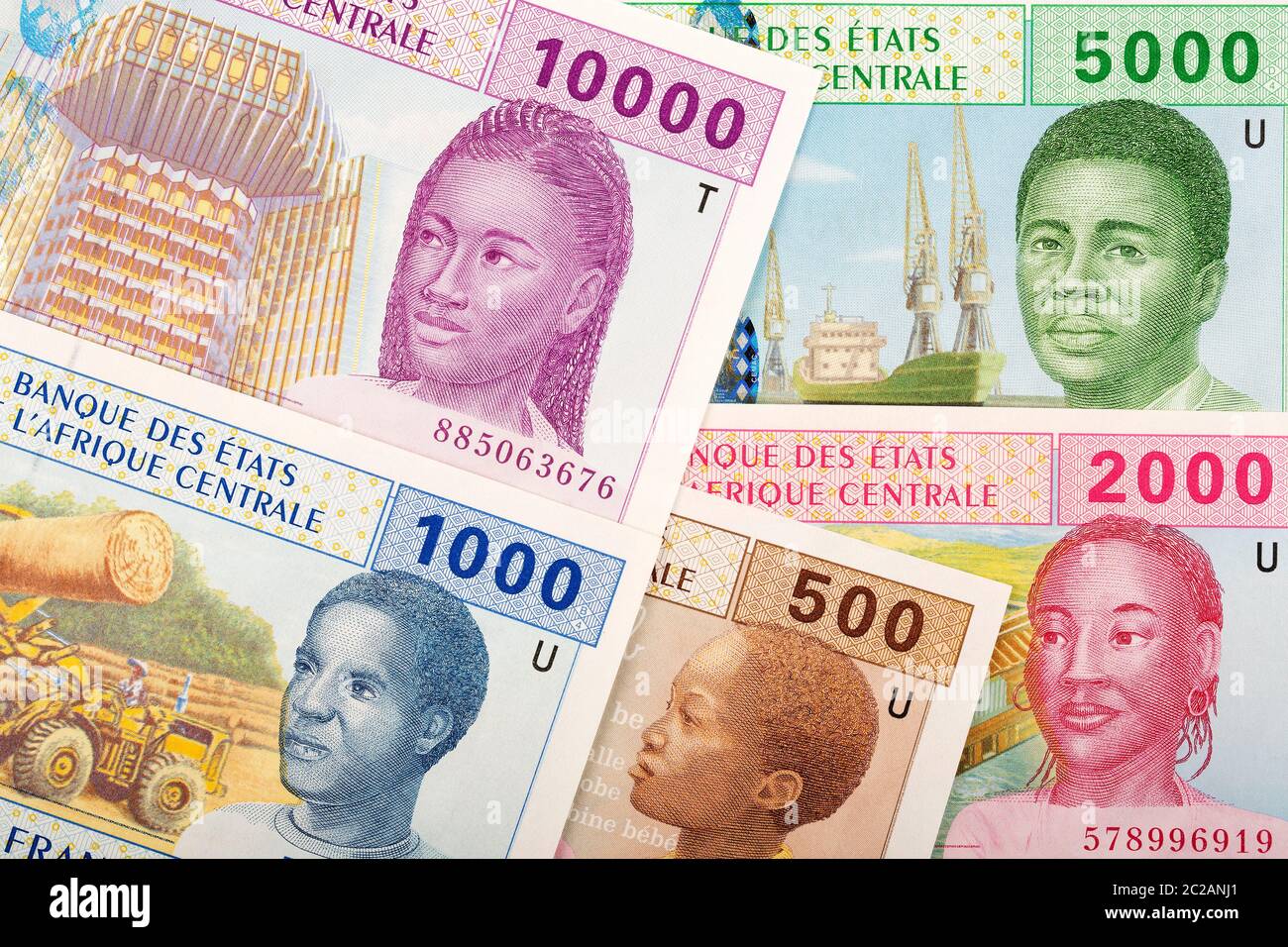 Full set of Central African money, a background Stock Photo