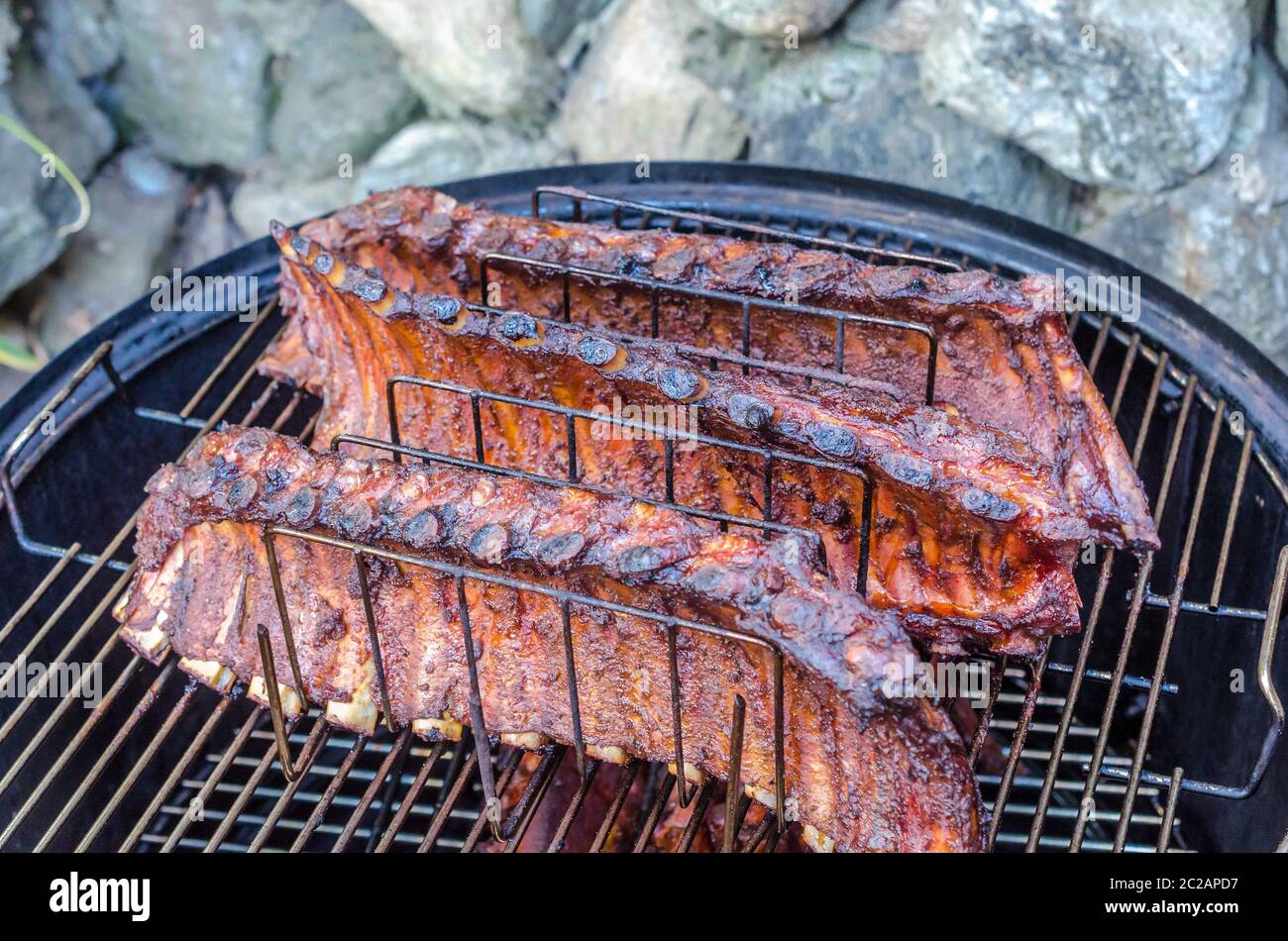 Grilled pork ribs on the rack Stock Photo Alamy