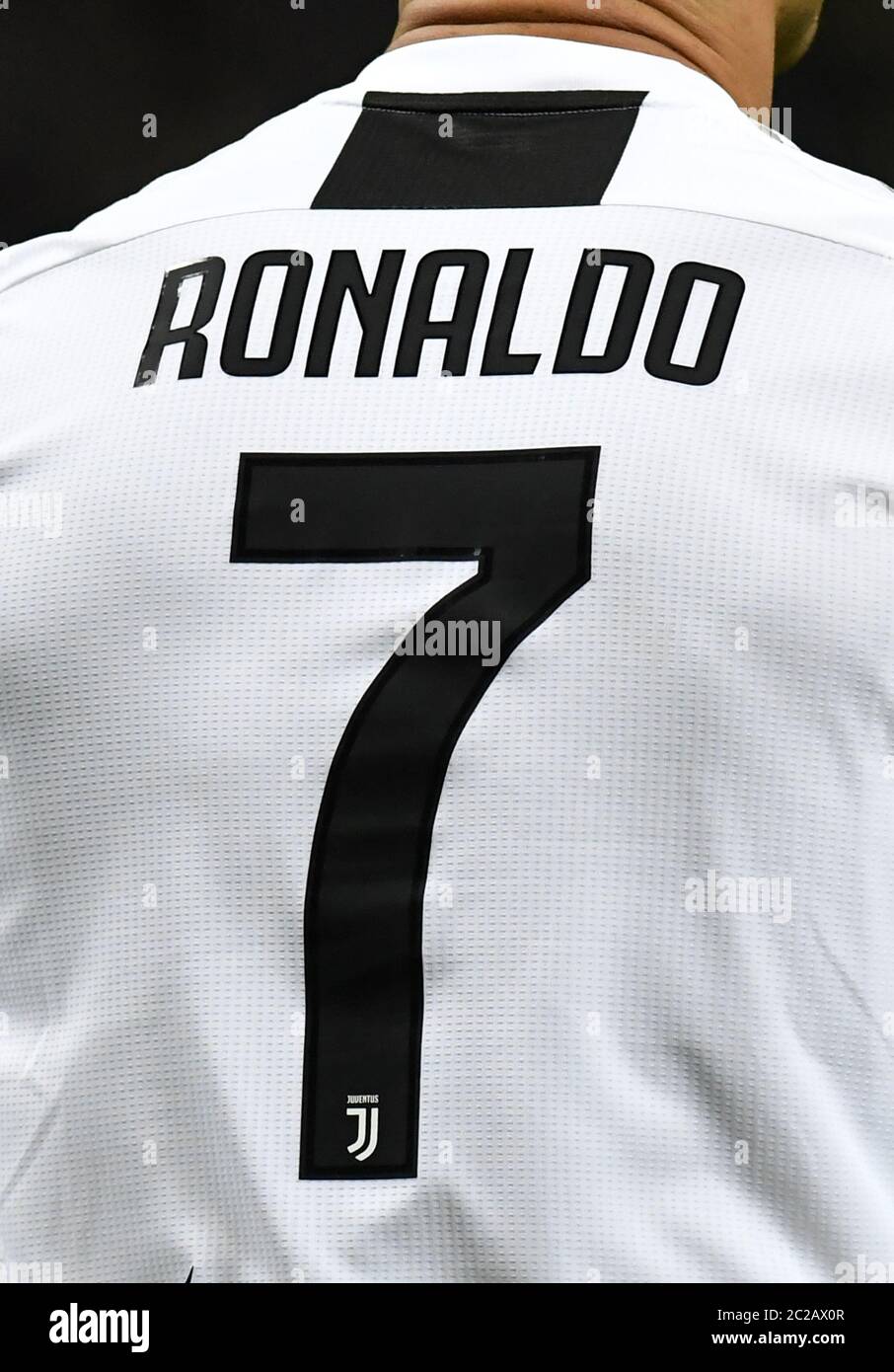 Portuguese soccer's star Cristiano Ronaldo, of Juventus F.C., at the san siro soccer stadium, in Milan. Stock Photo