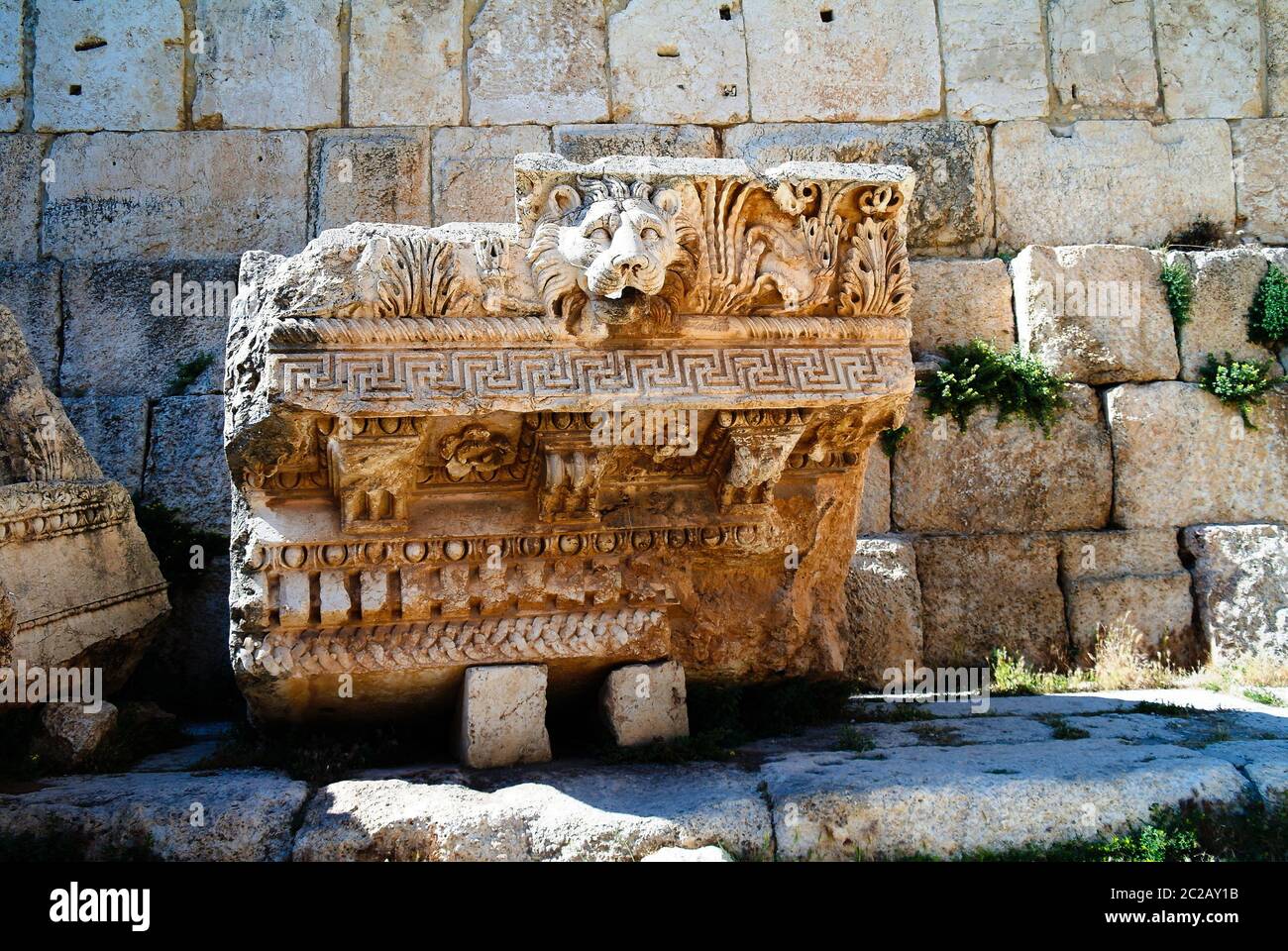 Ruins of Jupiter temple and great court of Heliopolis , Baalbek, Bekaa valley Lebanon Stock Photo