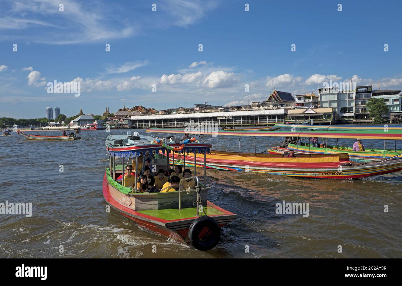 Traditional taxi boat  over the river canal, in Bangkok. Stock Photo