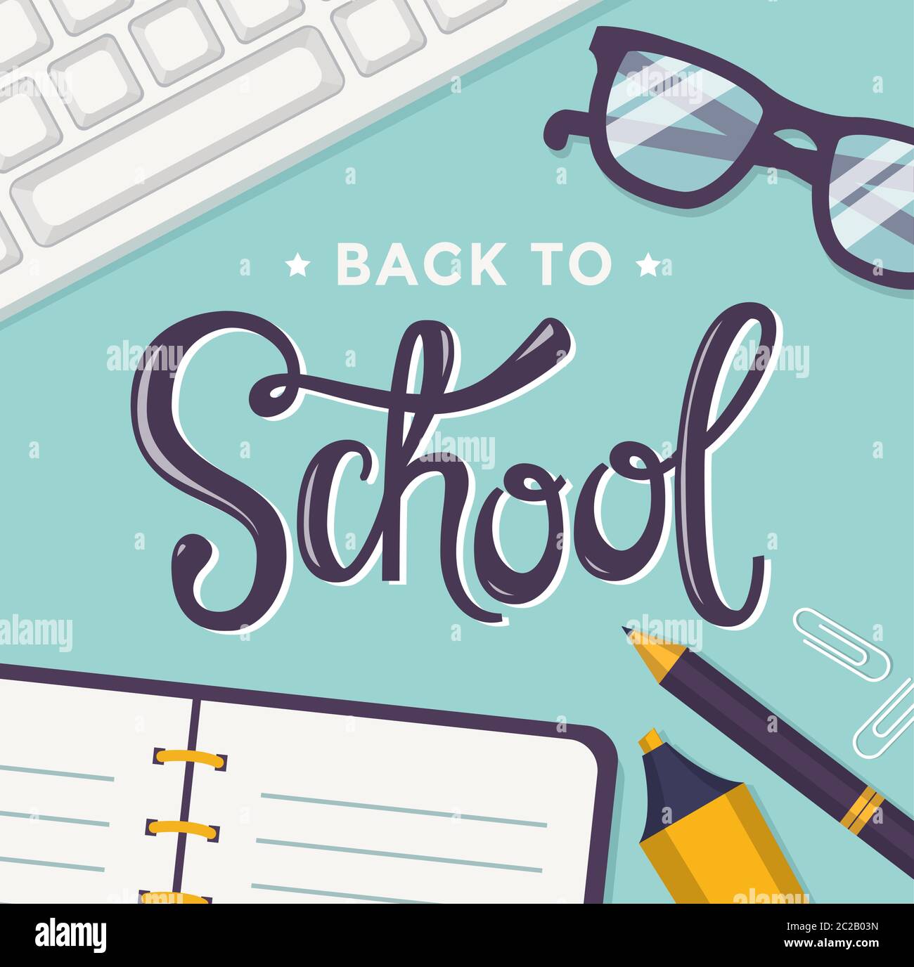 Back to school. Vector background with student's items and lettering. Stock Vector