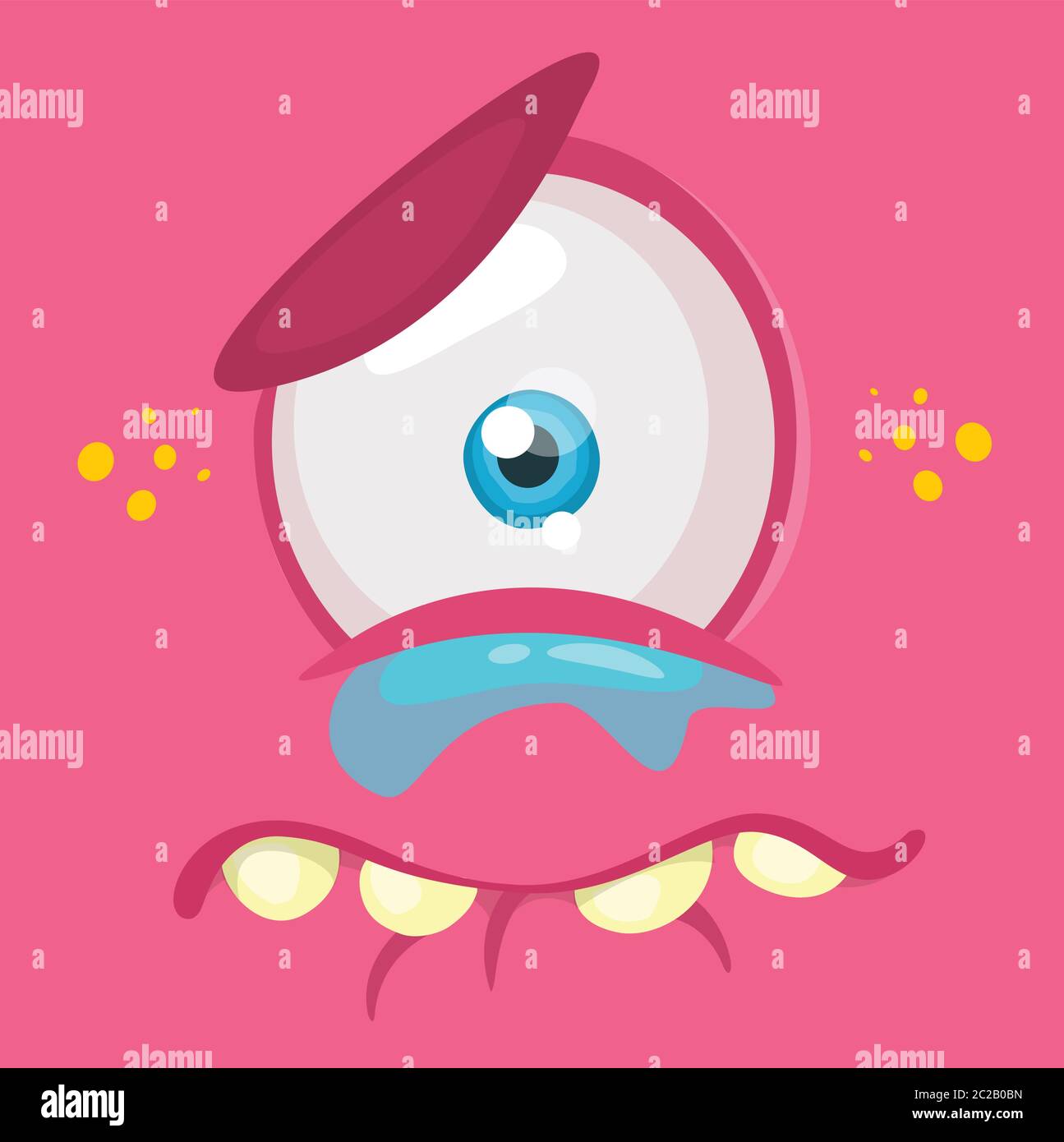 Crying cartoon monster face avatar. Vector Halloween pink sad monster with one eye Stock Vector