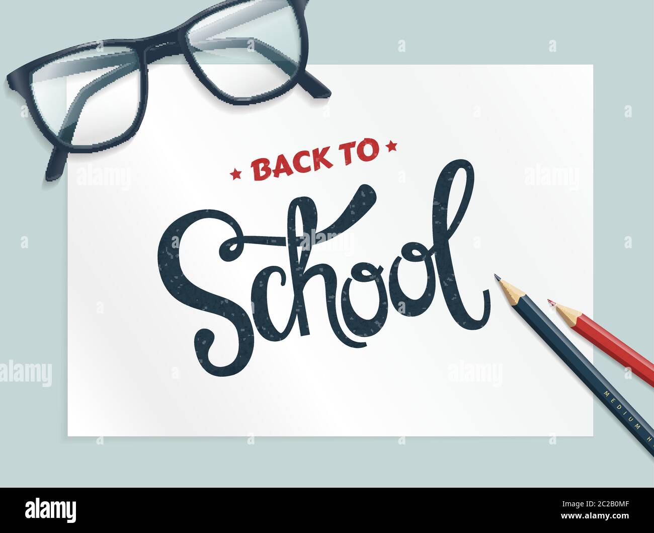 Back to school banner. Vector background with glasses, pencils and lettering. Stock Vector
