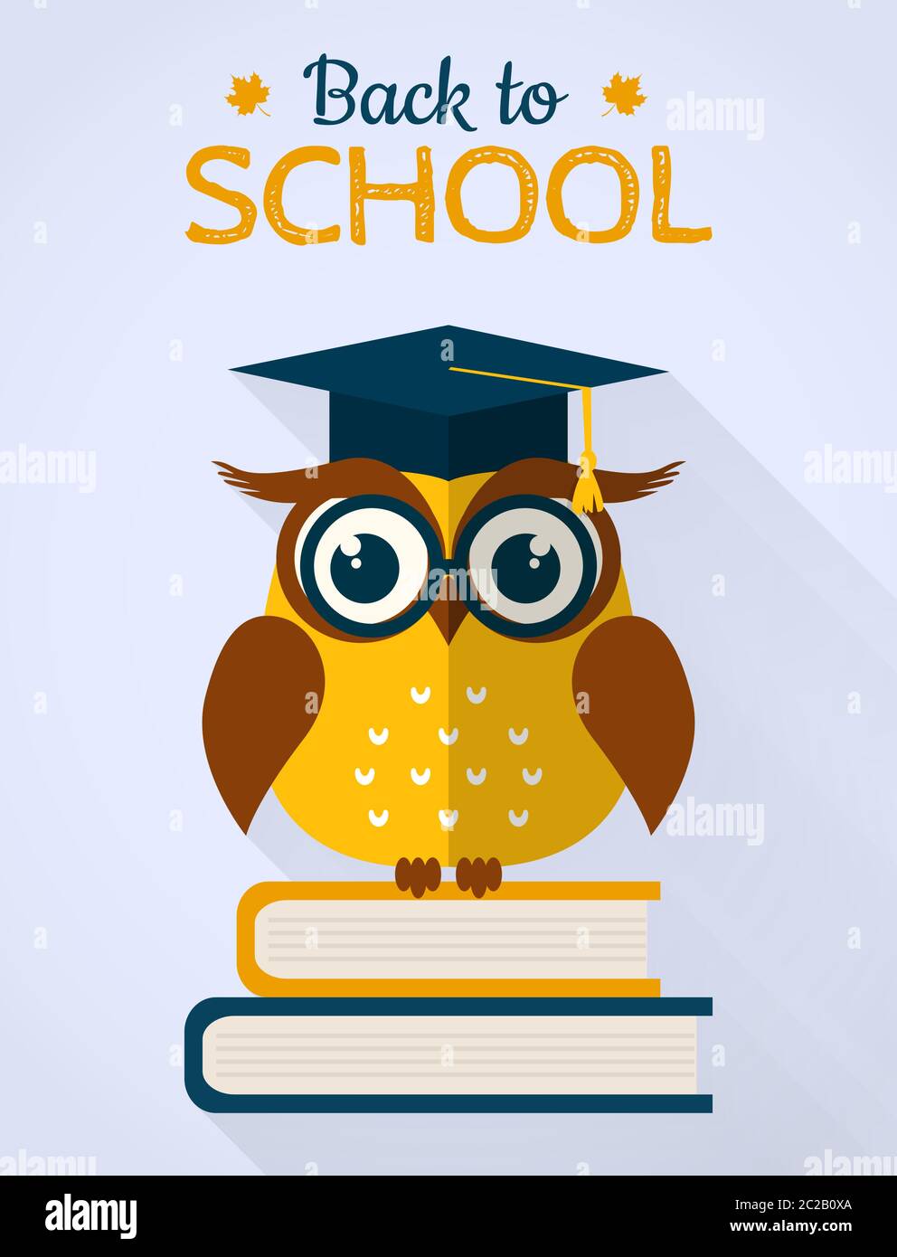 Back to school card. Wise owl with books and graduate cap. Flat design. Vector illustration. Stock Vector