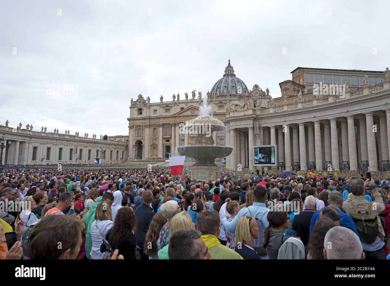 Pope Francis celebrating the Angelus sunday prayer, from the balcony of his apartment at the Vatican, in St Peter square, in Rome. Stock Photo