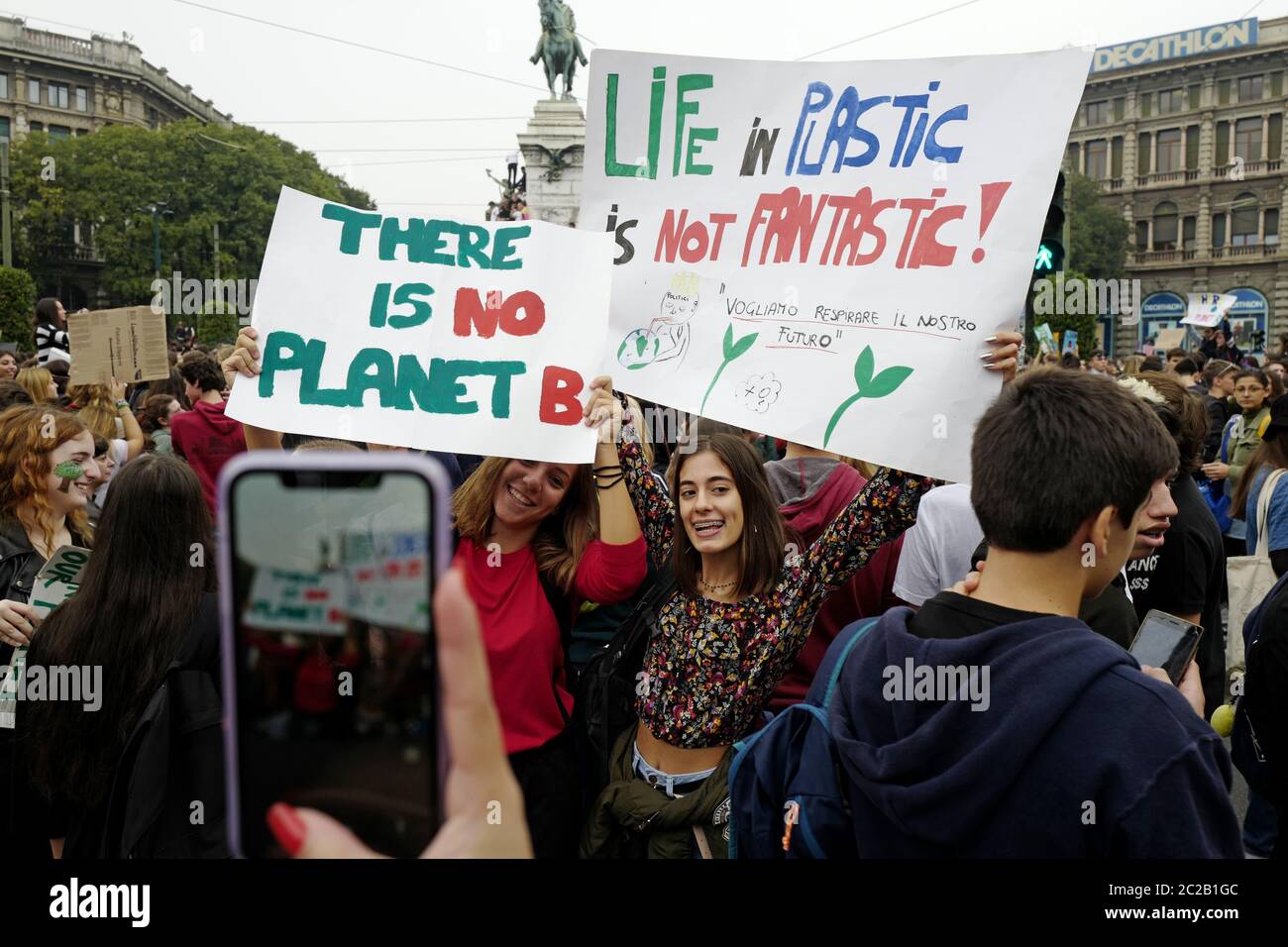 Student's strike Friday for Future, international strike against the global warming, in Milan, September 2019. Stock Photo