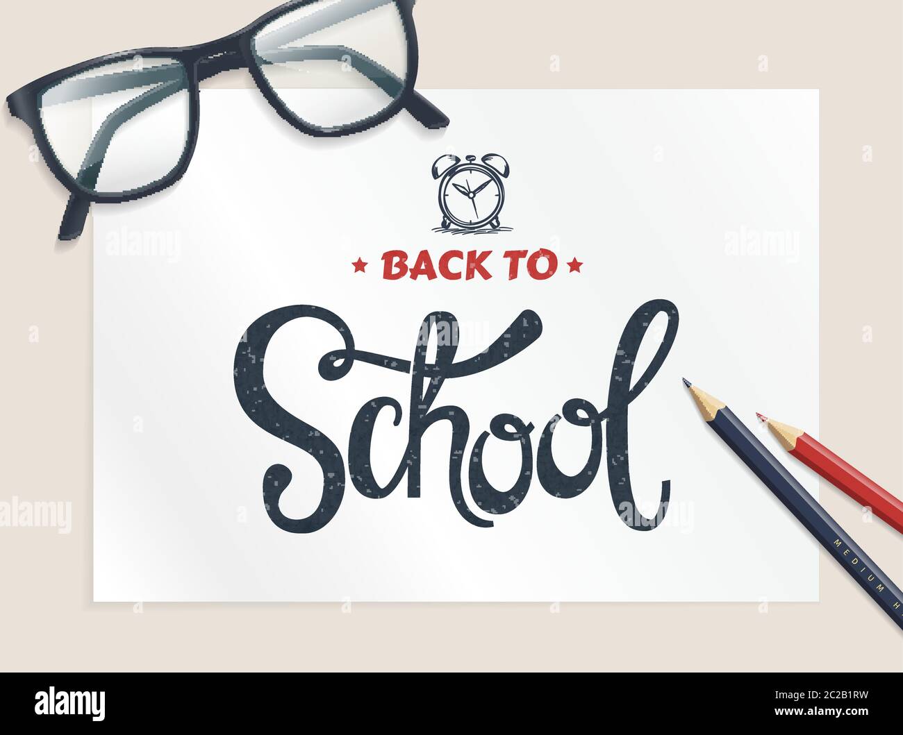 Back to school banner. Vector background with glasses, pencils and lettering. Stock Vector