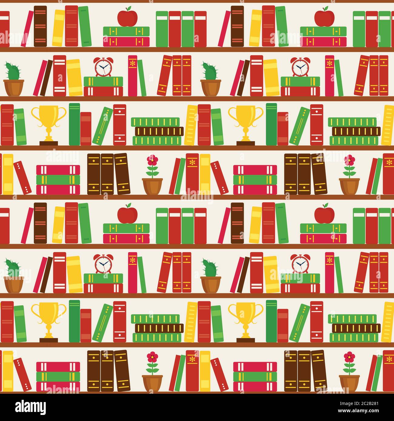 Seamless pattern with bookshelves. School background. Vector illustration. Stock Vector