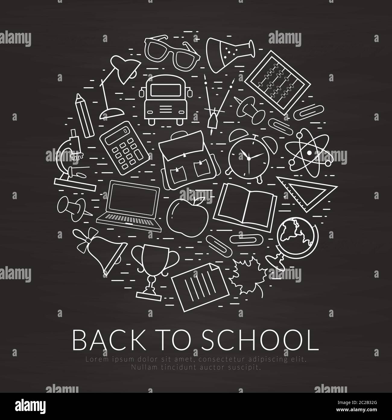 Back to school banner. Vector chalkboard background with education line ...