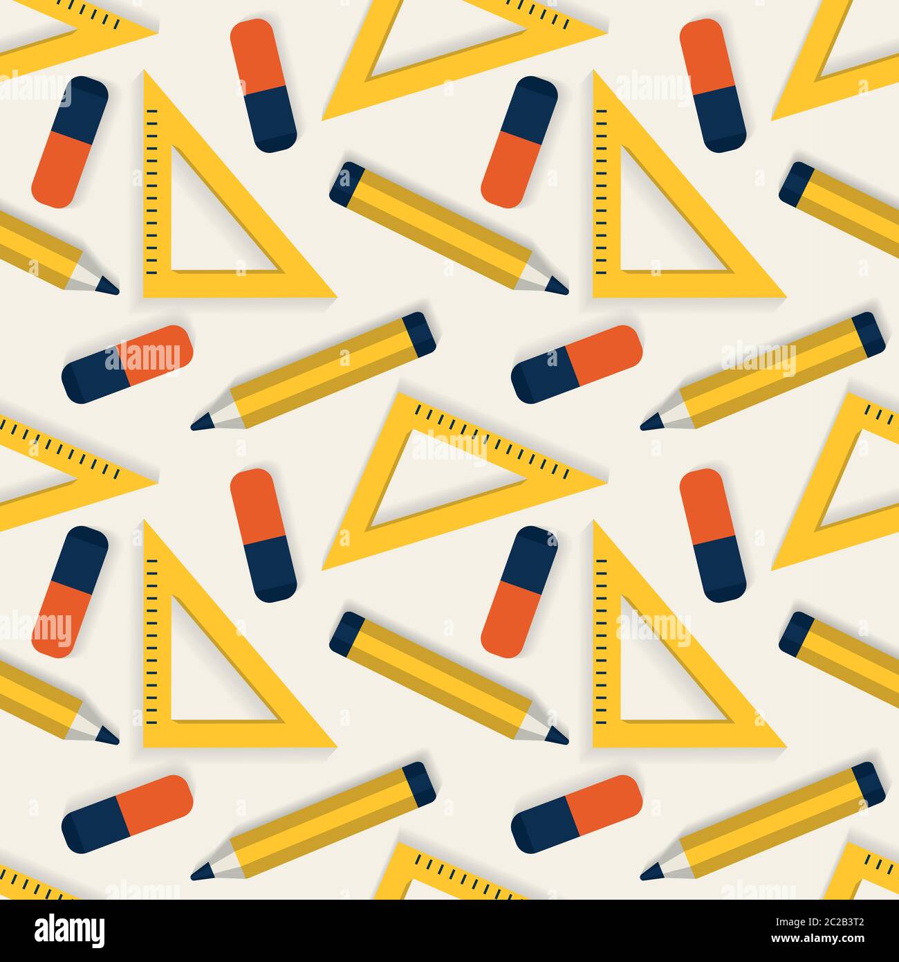School seamless background with stationery pencils, erasers and rulers