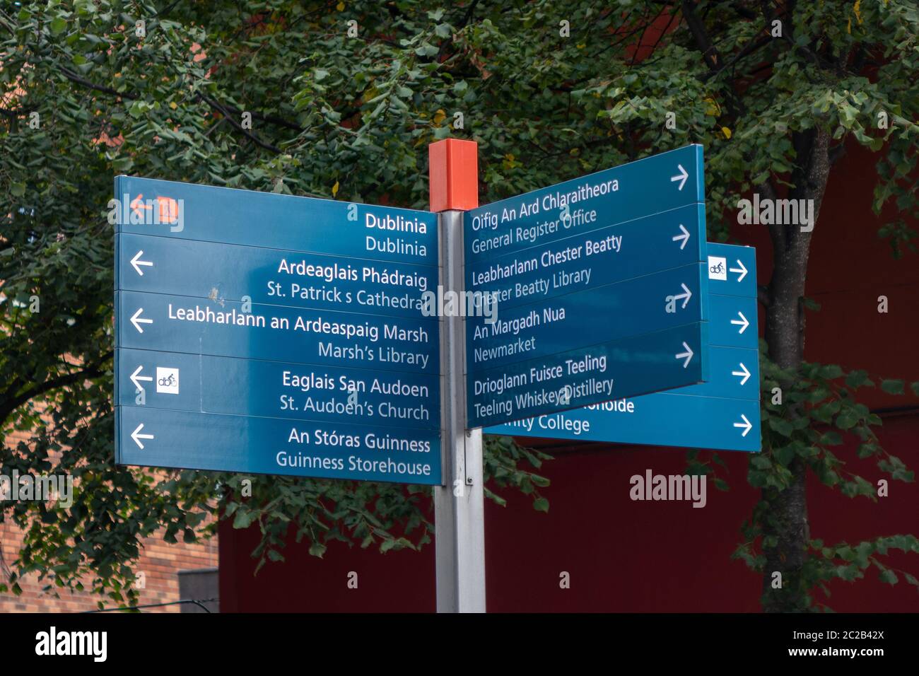 Points Of Interest Signpost Dublin City Centre Directions To Tourist Attractions And Historic Buildings Stock Photo