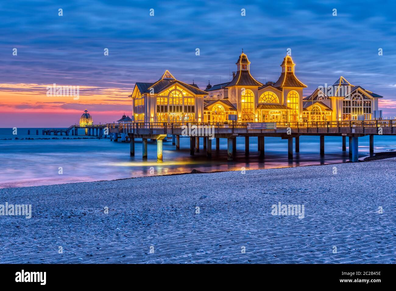 The beautiful sea pier of Sellin on Ruegen island in Germany before sunrise Stock Photo