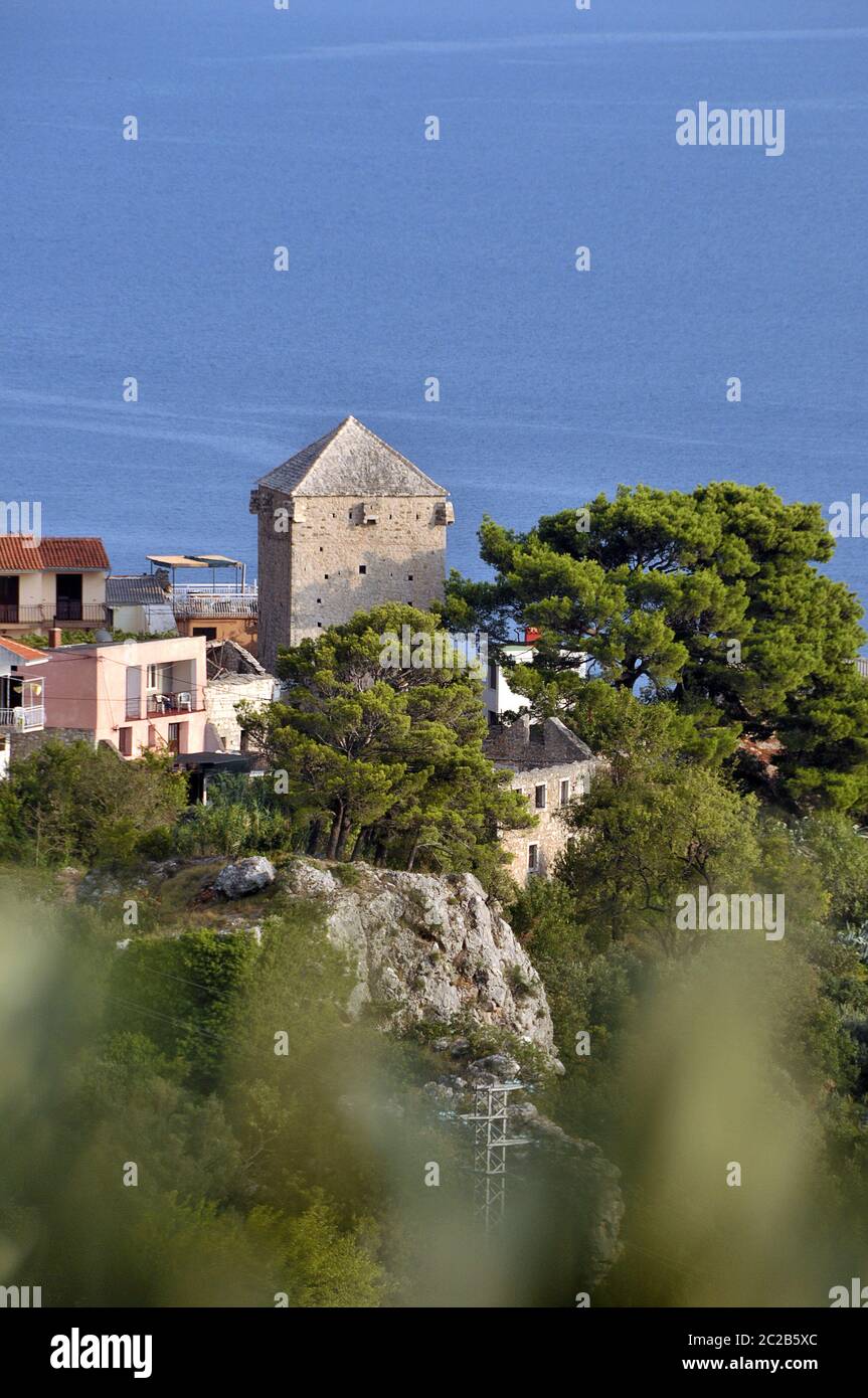 Old Tower of Igrane at the Makarska Adriatic Sea Stock Photo