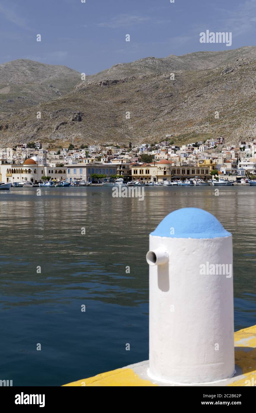 Harbour scene Pothia Town,  Kalymnos or Kalimnos, Dodecanese Islands, Greece. Stock Photo